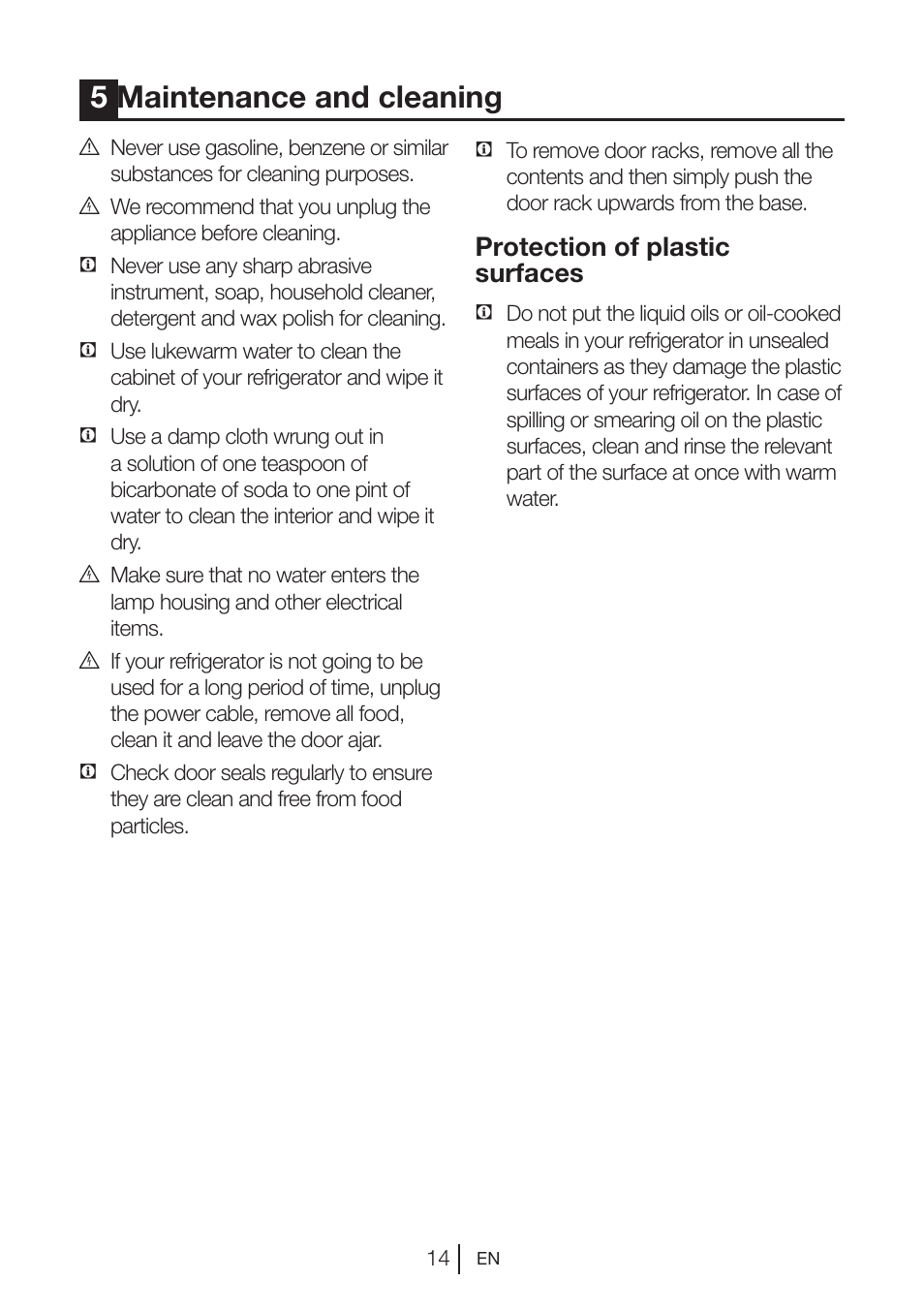 5maintenance and cleaning, Protection of plastic surfaces | Blomberg SSM 1350 iF A++ User Manual | Page 15 / 165