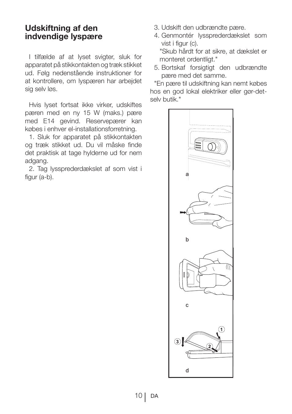 Udskiftning af den indvendige lyspære | Blomberg SSM 1350 iF A++ User Manual | Page 156 / 165