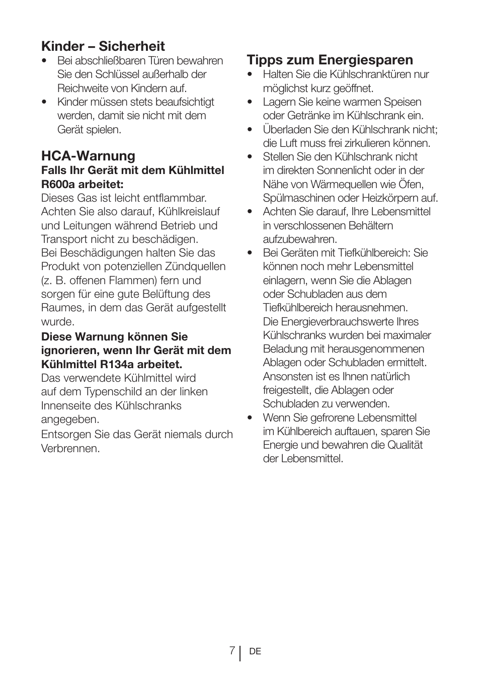 Kinder – sicherheit, Hca-warnung, Tipps zum energiesparen | Blomberg SSM 1350 iF A++ User Manual | Page 44 / 165