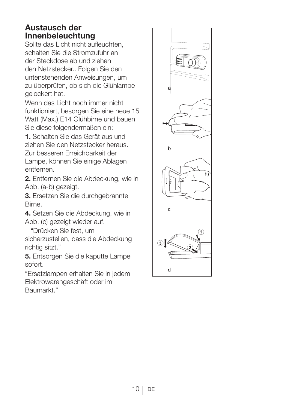 Austausch der innenbeleuchtung | Blomberg SSM 1350 iF A++ User Manual | Page 47 / 165