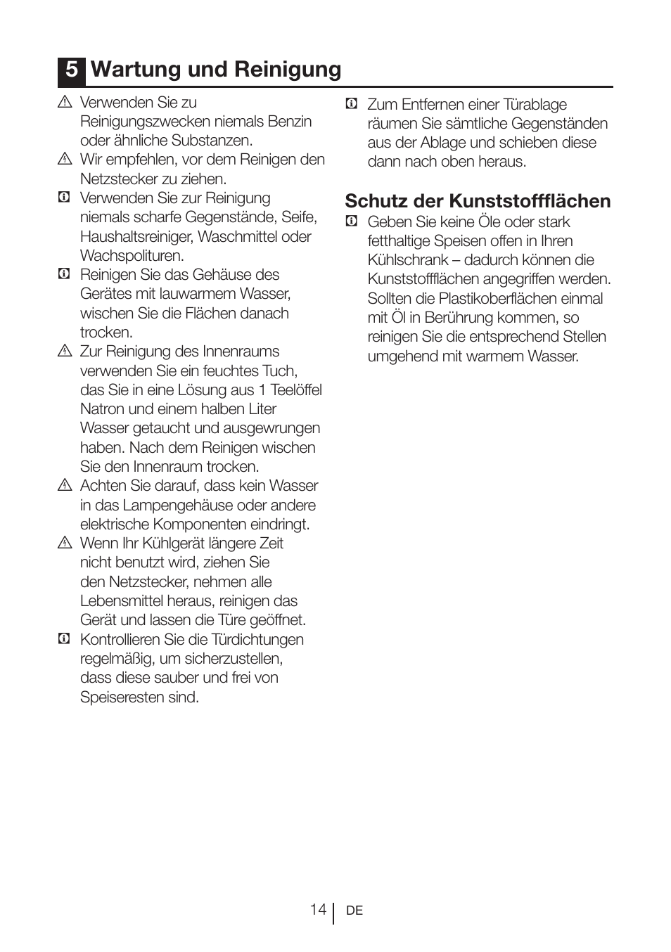 5wartung und reinigung, Schutz der kunststoffflächen | Blomberg SSM 1350 iF A++ User Manual | Page 51 / 165