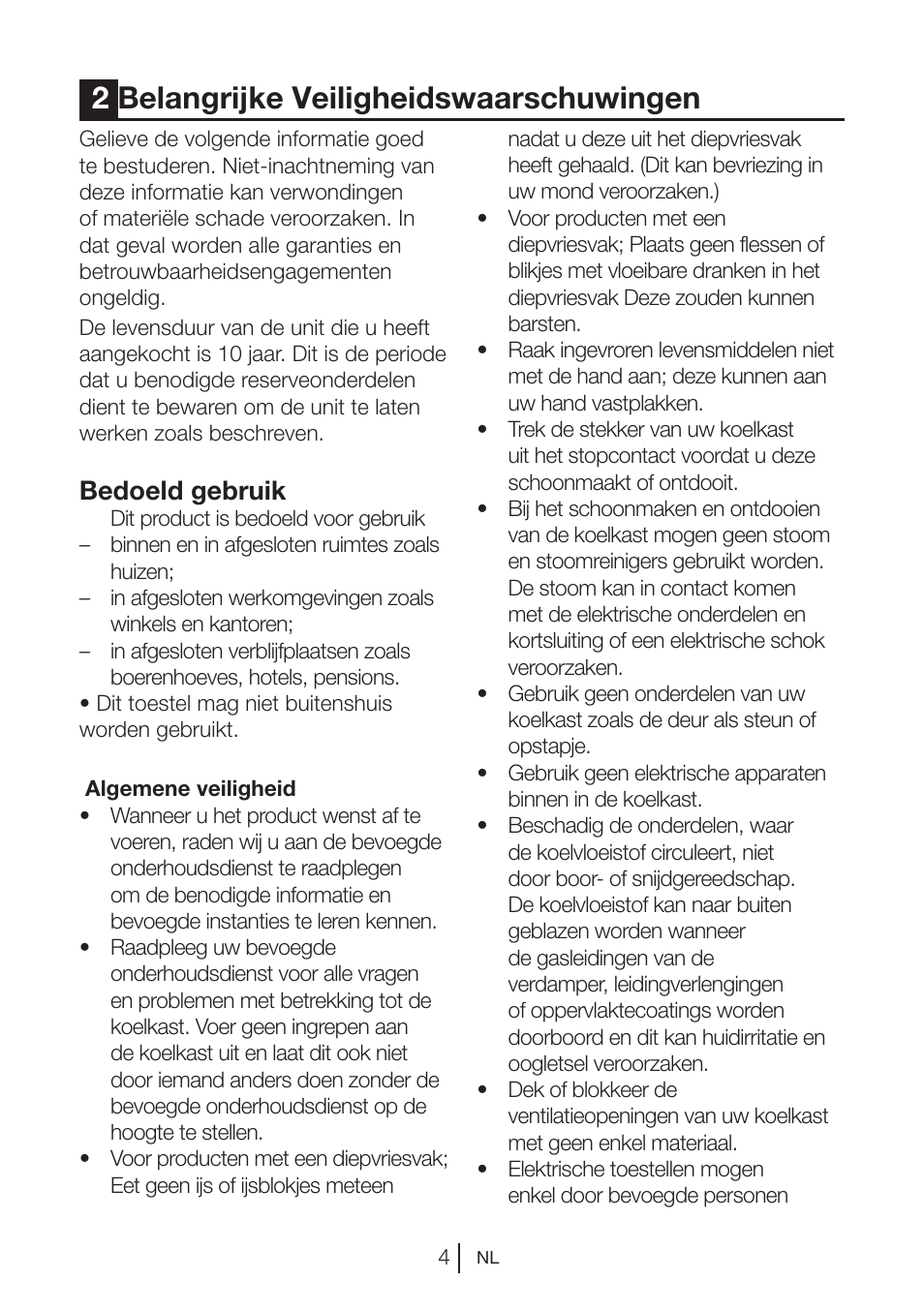 2belangrijke veiligheidswaarschuwingen, Bedoeld gebruik | Blomberg SSM 1350 iF A++ User Manual | Page 59 / 165