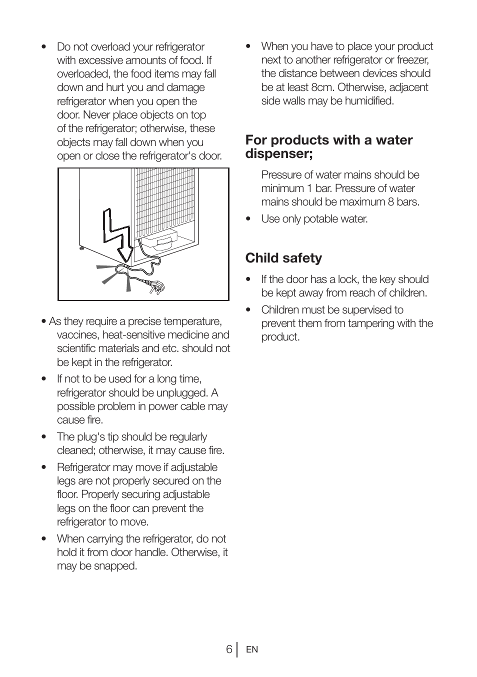 For products with a water dispenser, Child safety | Blomberg SSM 1350 iF A++ User Manual | Page 7 / 165