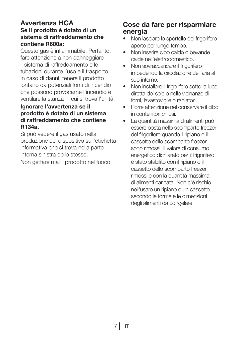 Avvertenza hca, Cose da fare per risparmiare energia | Blomberg SSM 1350 iF A++ User Manual | Page 79 / 165