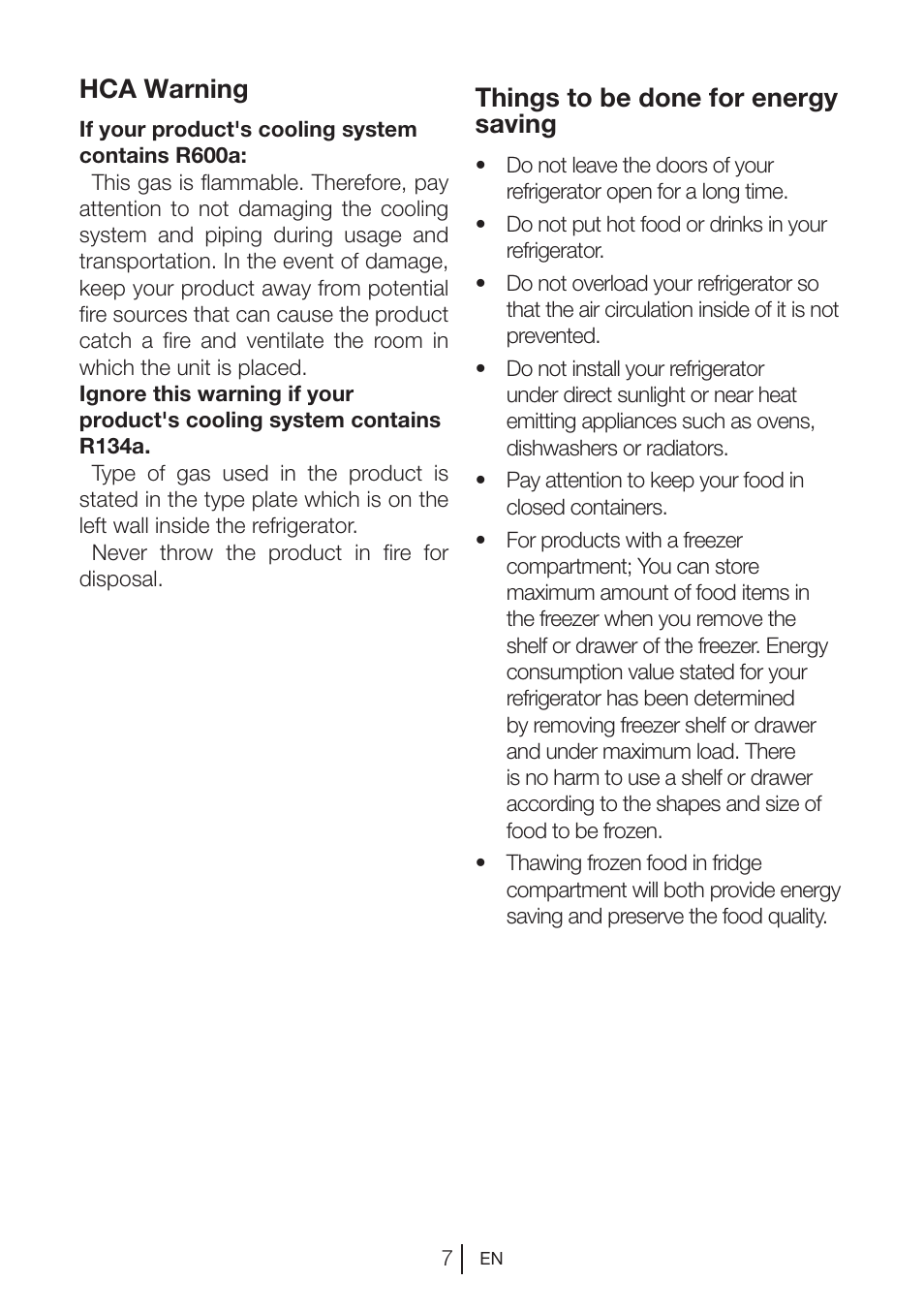 Hca warning, Things to be done for energy saving | Blomberg SSM 1350 iF A++ User Manual | Page 8 / 165