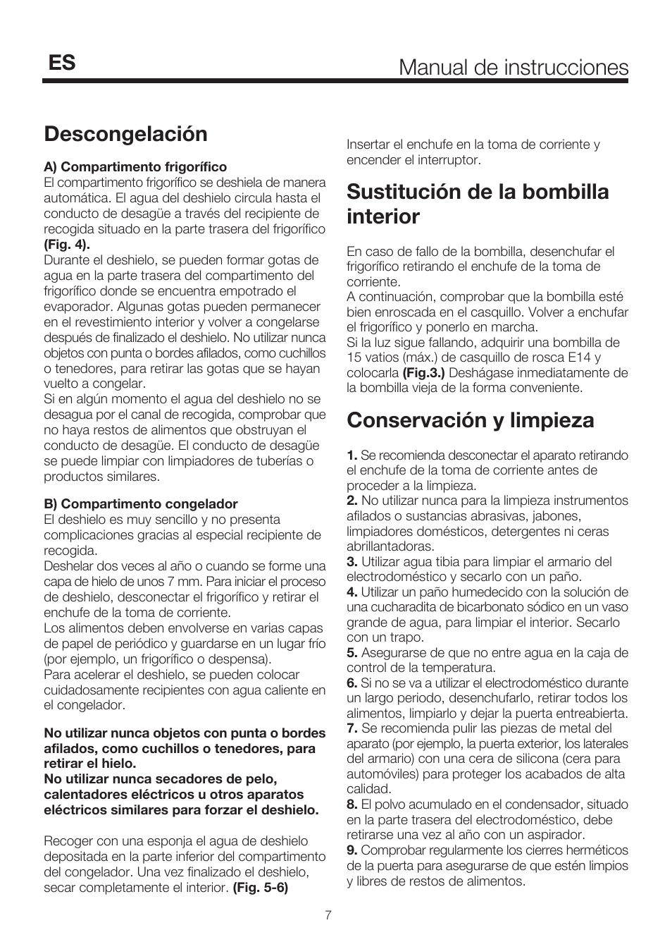 Manual de instrucciones, Sustitución de la bombilla interior, Conservación y limpieza | Descongelación | Blomberg KSE 1550 i User Manual | Page 145 / 157
