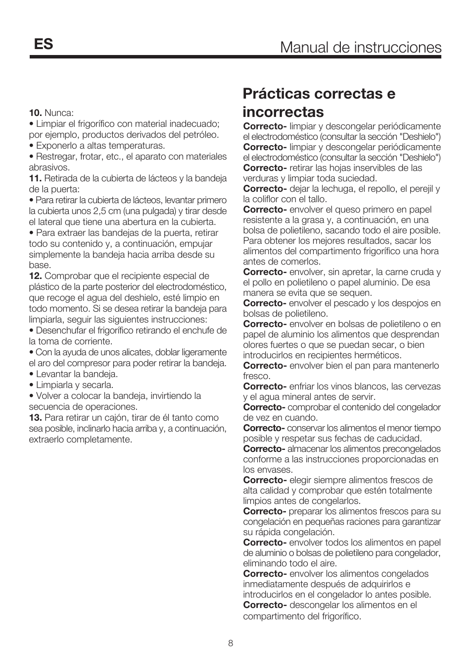 Manual de instrucciones, Prácticas correctas e incorrectas | Blomberg KSE 1550 i User Manual | Page 146 / 157