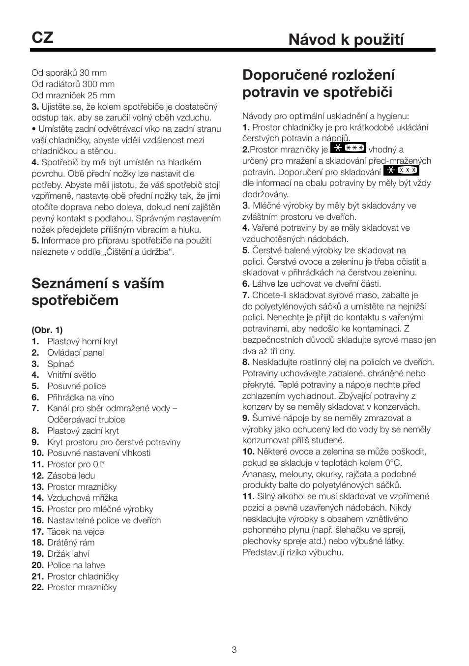 Návod k použití cz, Seznámení s vaším spotřebičem, Doporučené rozložení potravin ve spotřebiči | Blomberg KSE 1550 i User Manual | Page 63 / 157