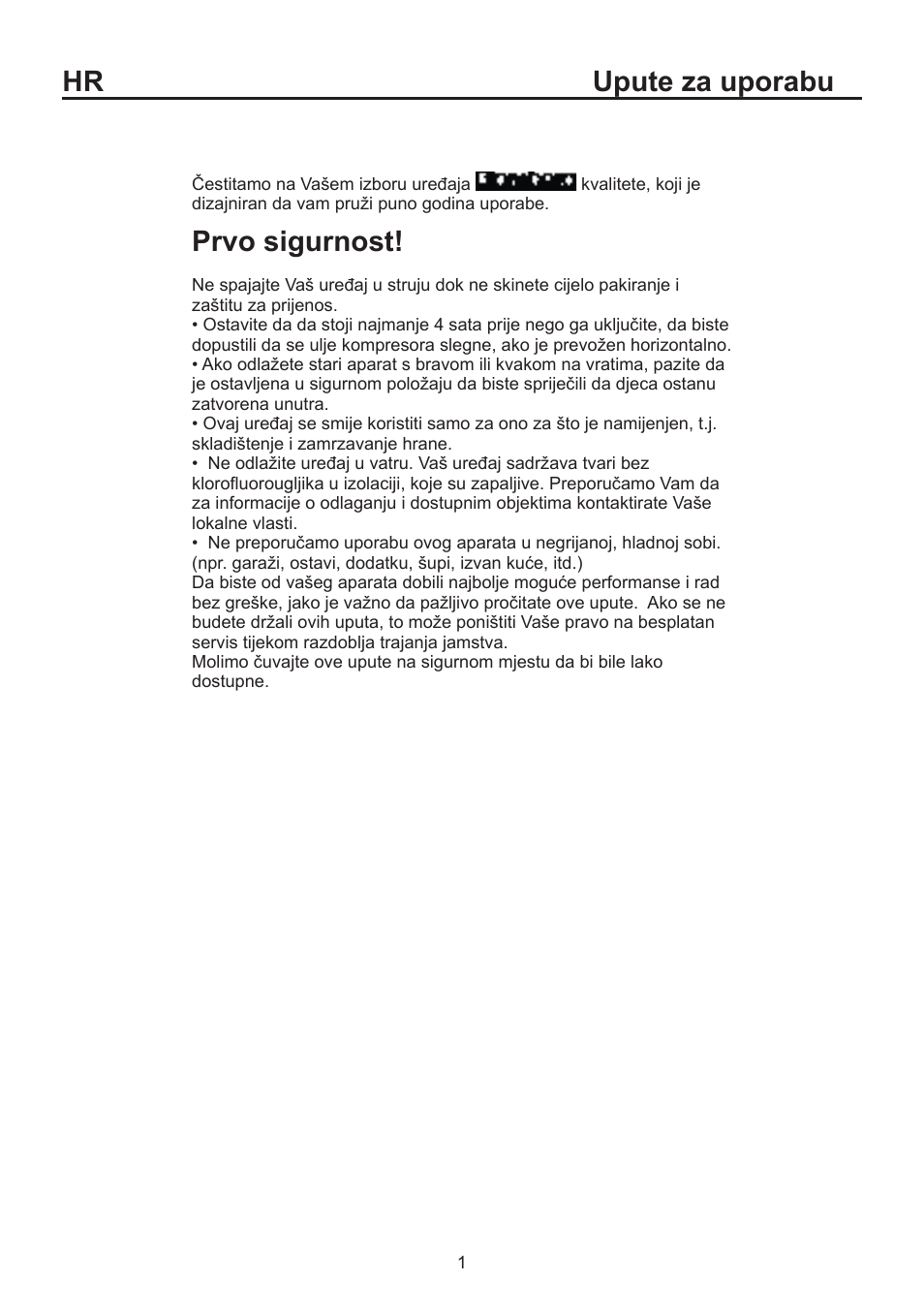 Hr upute za uporabu, Prvo sigurnost | Blomberg KSE 1550 i User Manual | Page 70 / 157