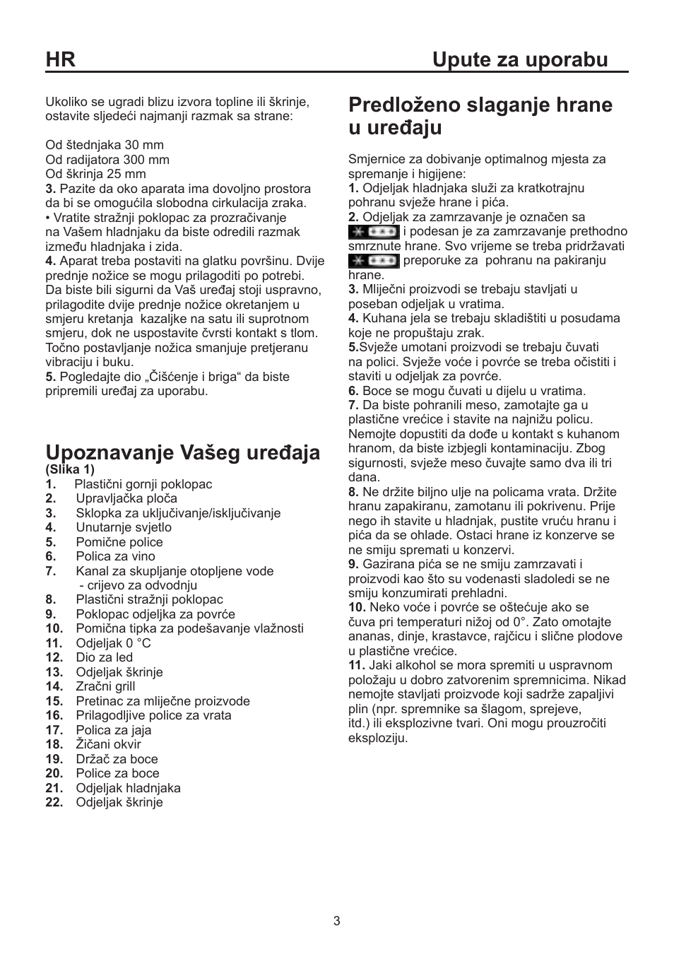 Hr upute za uporabu, Predloženo slaganje hrane u uređaju, Upoznavanje vašeg uređaja | Blomberg KSE 1550 i User Manual | Page 72 / 157