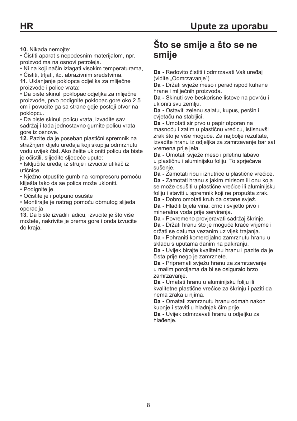 Hr upute za uporabu, Što se smije a što se ne smije | Blomberg KSE 1550 i User Manual | Page 77 / 157