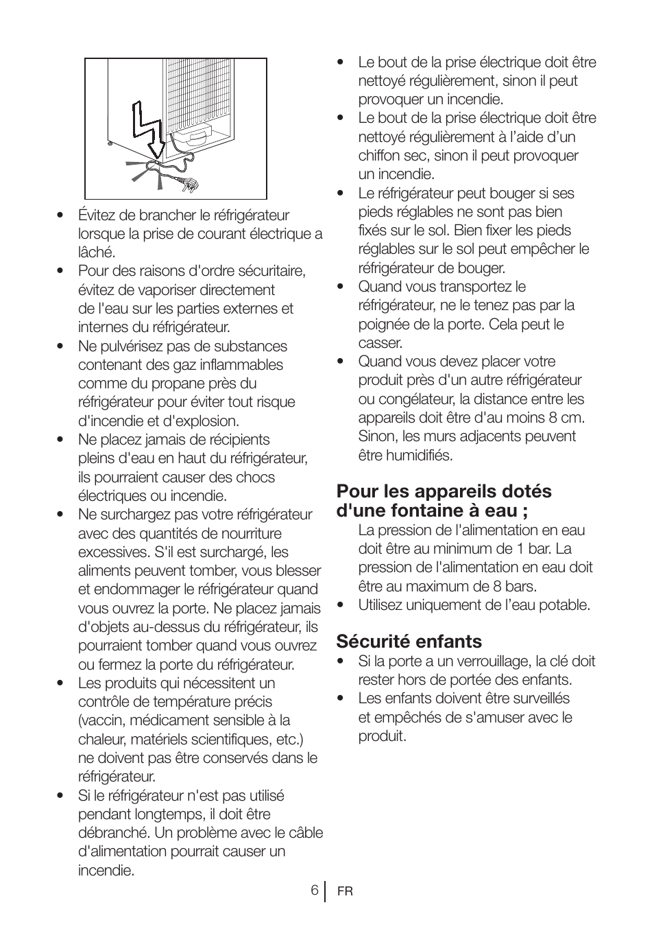 Pour les appareils dotés d'une fontaine à eau, Sécurité enfants | Blomberg DNM 9650 T User Manual | Page 101 / 117