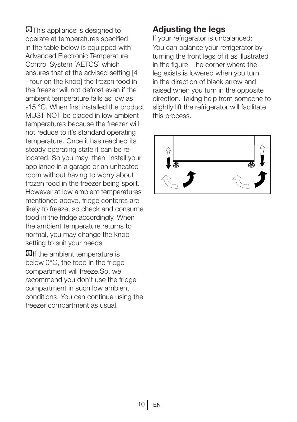 Adjusting the legs | Blomberg DNM 9650 T User Manual | Page 12 / 117