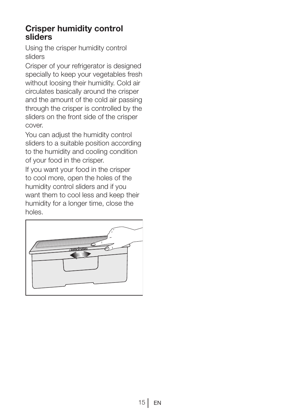 Crisper humidity control sliders | Blomberg DNM 9650 T User Manual | Page 17 / 117