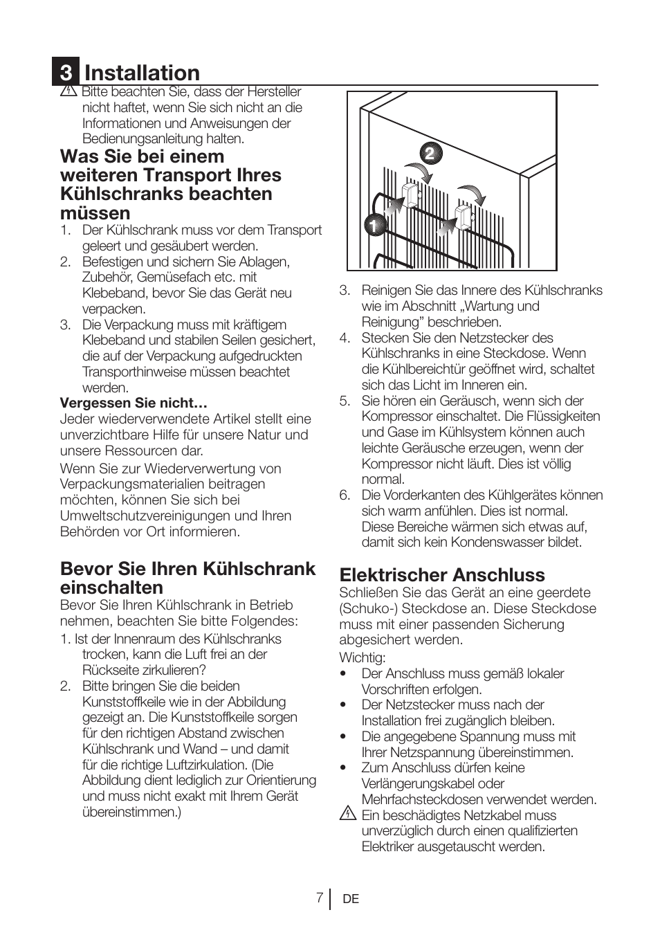 3installation, Bevor sie ihren kühlschrank einschalten, Elektrischer anschluss | Blomberg DNM 9650 T User Manual | Page 28 / 117