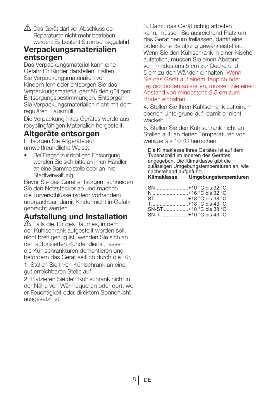 Verpackungsmaterialien entsorgen, Altgeräte entsorgen, Aufstellung und installation a | Blomberg DNM 9650 T User Manual | Page 29 / 117