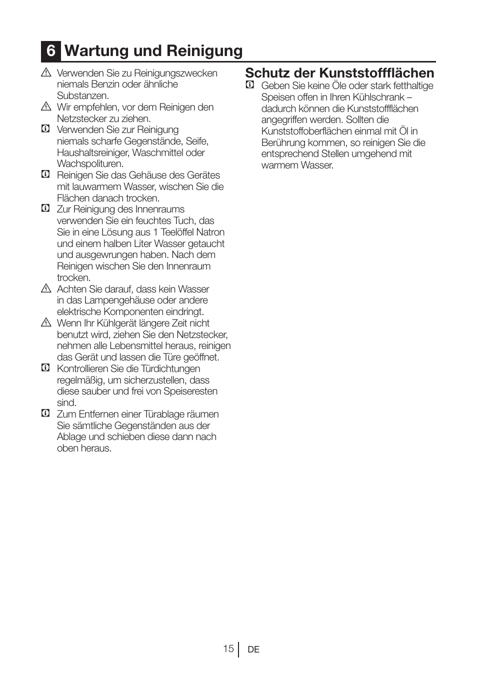 6wartung und reinigung, Schutz der kunststoffflächen | Blomberg DNM 9650 T User Manual | Page 36 / 117