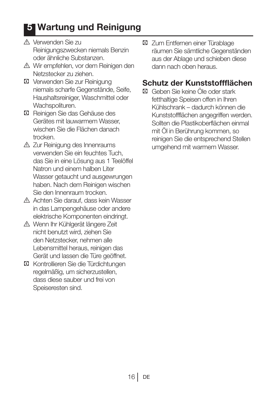 5wartung und reinigung, Schutz der kunststoffflächen | Blomberg DNE 9840 A+ User Manual | Page 35 / 95