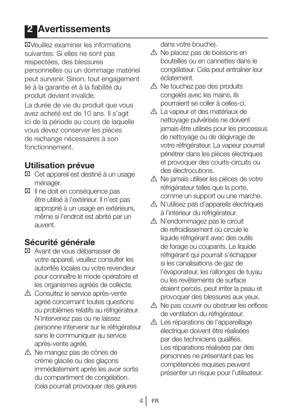 2avertissements, Utilisation prévue, Sécurité générale | Blomberg DNE 9840 A+ User Manual | Page 43 / 95