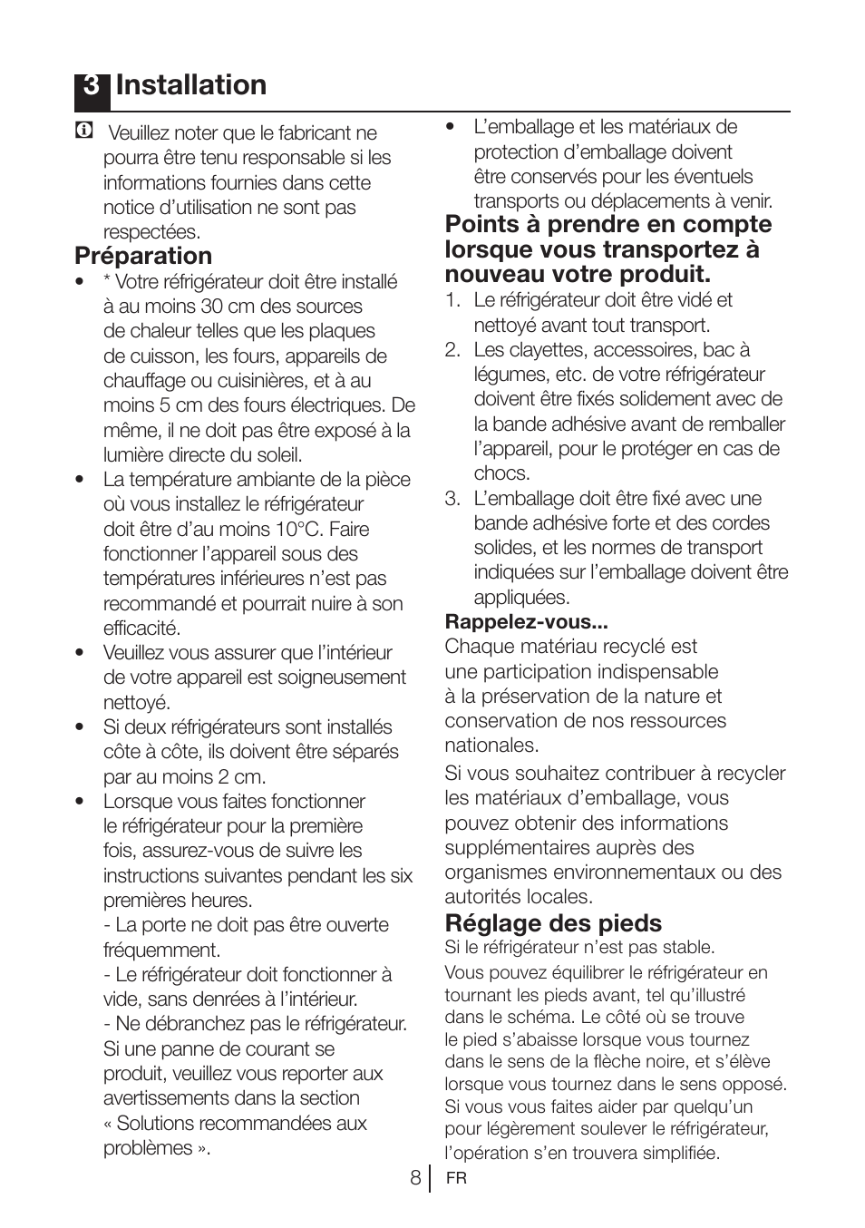 3installation, Préparation, Réglage des pieds | Blomberg DNE 9840 A+ User Manual | Page 47 / 95