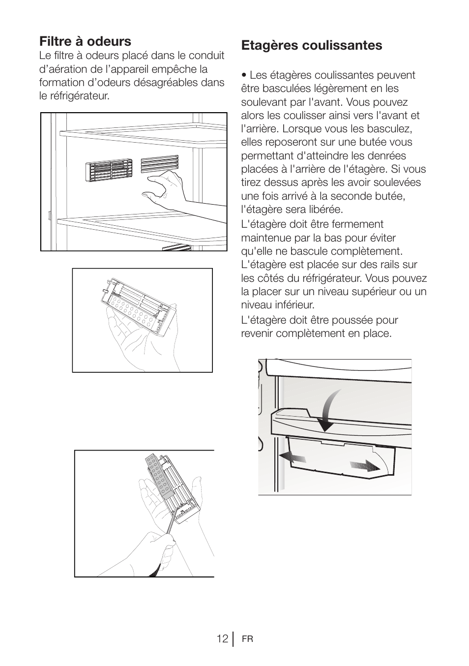 Etagères coulissantes, Filtre à odeurs | Blomberg DNE 9840 A+ User Manual | Page 51 / 95