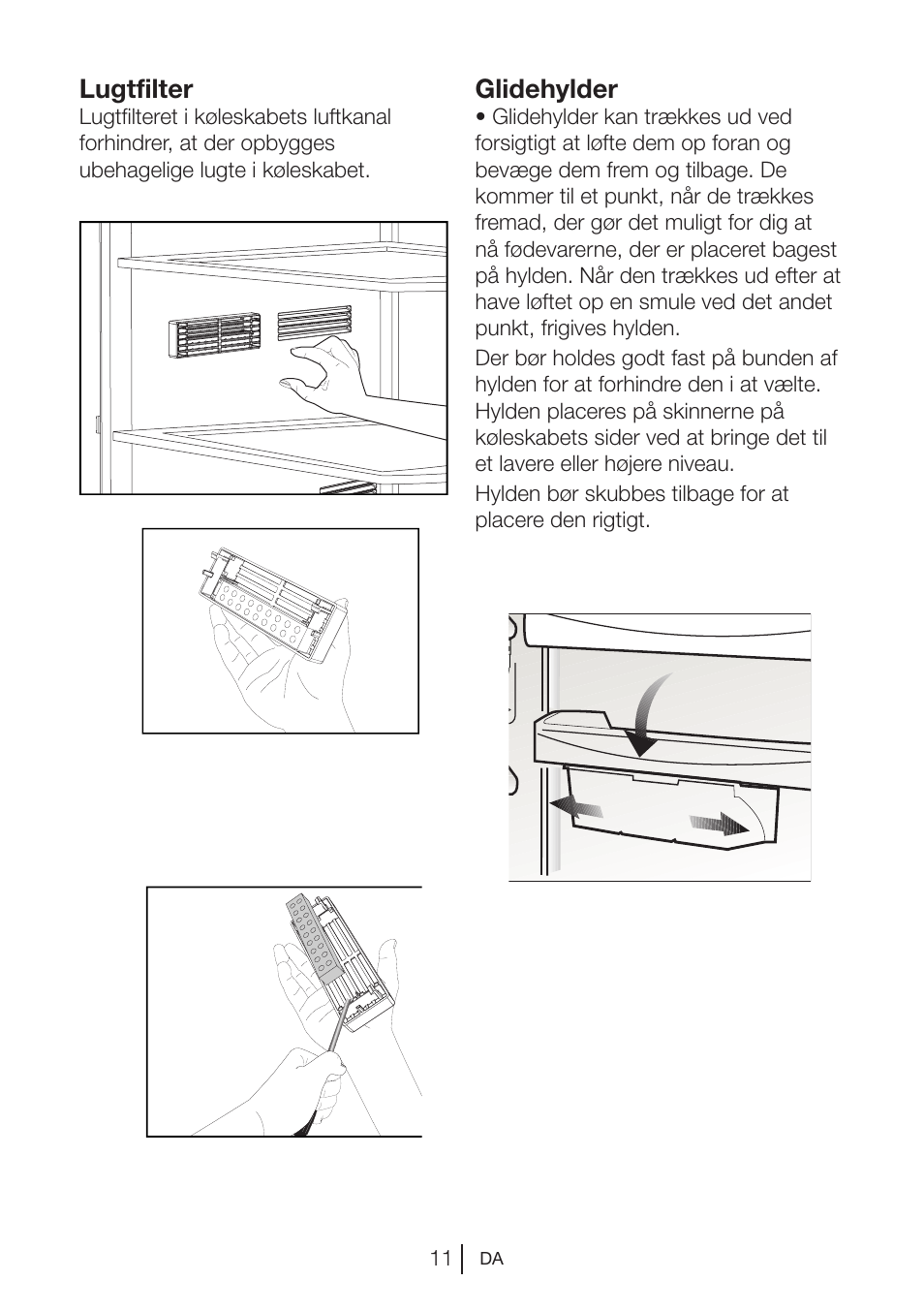 Glidehylder, Lugtfilter | Blomberg DNE 9840 A+ User Manual | Page 69 / 95
