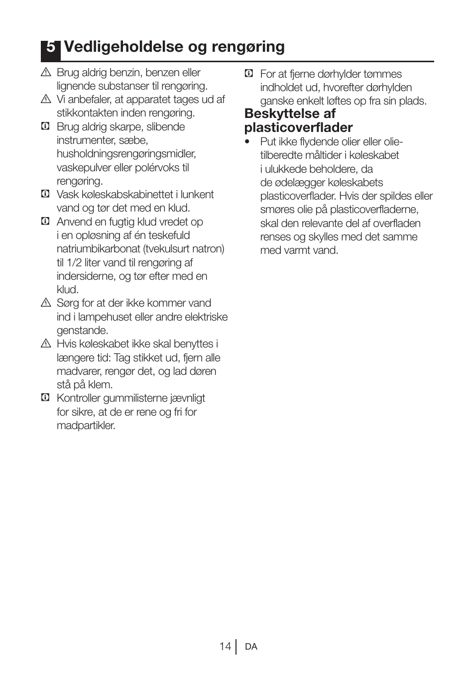 5vedligeholdelse og rengøring, Beskyttelse af plasticoverflader | Blomberg DNE 9840 A+ User Manual | Page 72 / 95