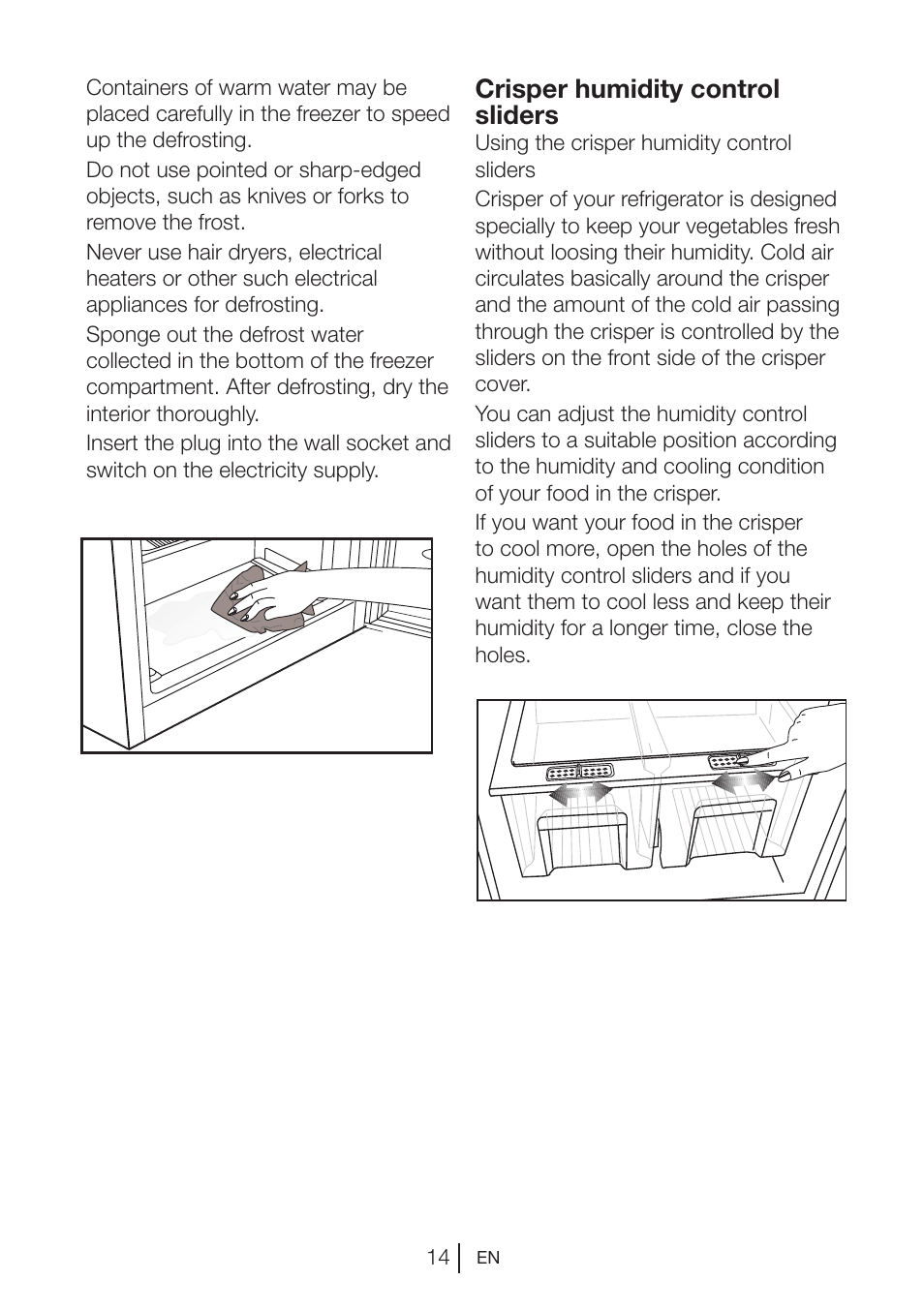 Crisper humidity control sliders | Blomberg DSM 9870 X User Manual | Page 15 / 81