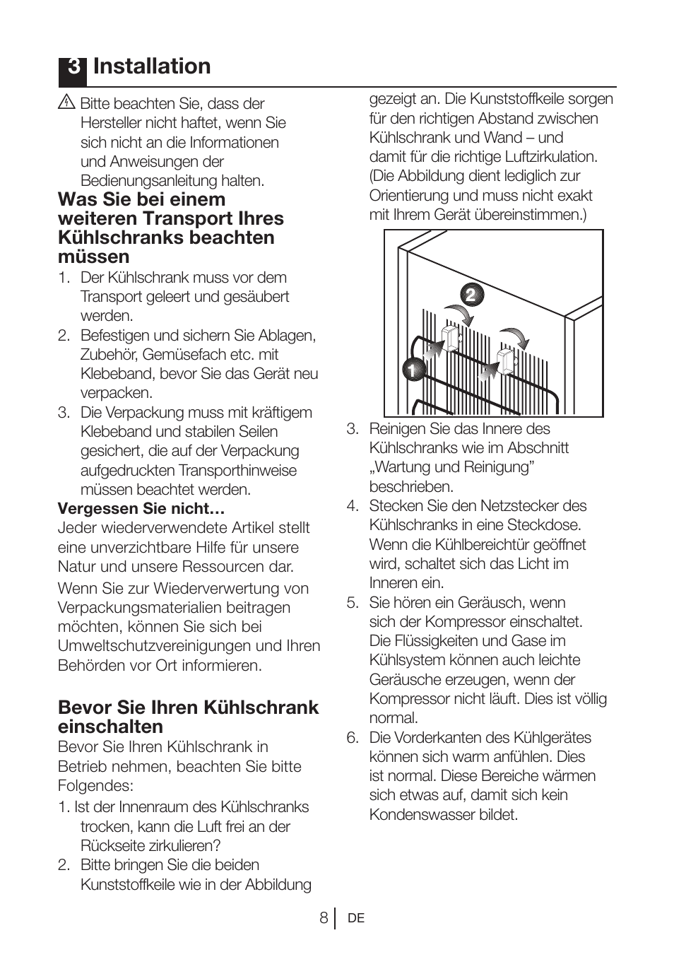 3installation, Bevor sie ihren kühlschrank einschalten | Blomberg DSM 9870 X User Manual | Page 28 / 81