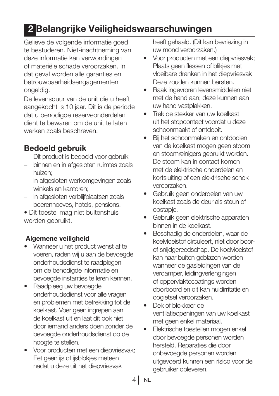 2belangrijke veiligheidswaarschuwingen, Bedoeld gebruik | Blomberg DSM 9870 X User Manual | Page 65 / 81