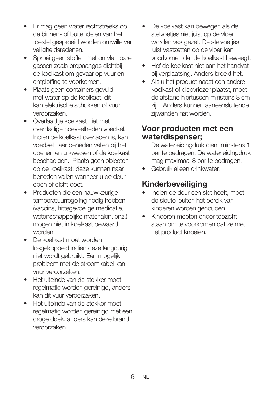 Voor producten met een waterdispenser, Kinderbeveiliging | Blomberg DSM 9870 X User Manual | Page 67 / 81