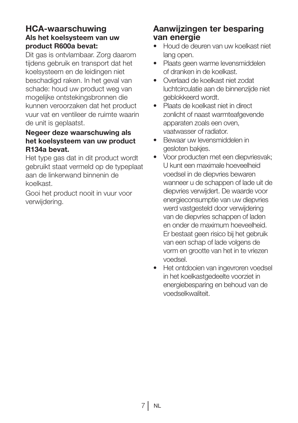 Hca-waarschuwing, Aanwijzingen ter besparing van energie | Blomberg DSM 9870 X User Manual | Page 68 / 81