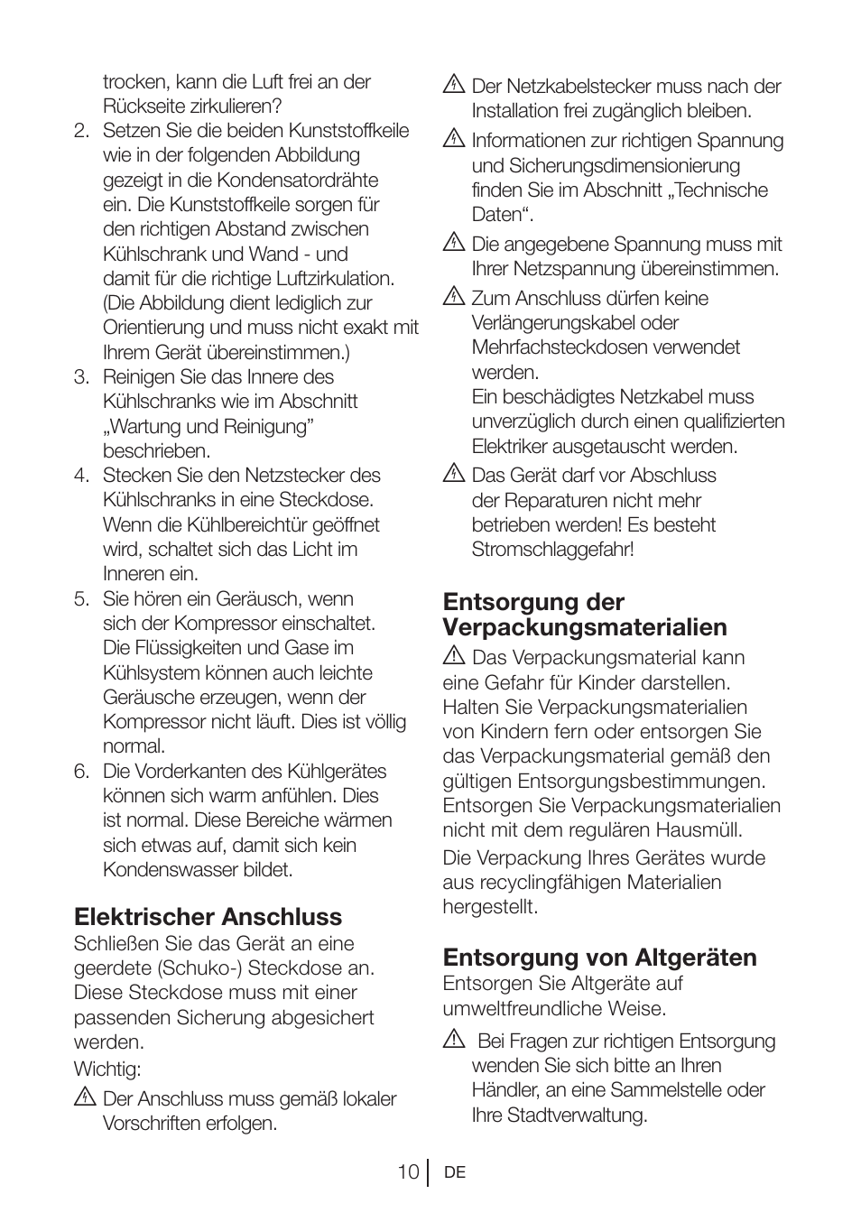 Elektrischer anschluss, Entsorgung der verpackungsmaterialien a, Entsorgung von altgeräten | Blomberg DNE 9887 A+ User Manual | Page 30 / 80