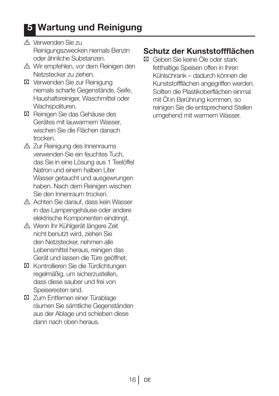 5wartung und reinigung, Schutz der kunststoffflächen | Blomberg DNE 9887 A+ User Manual | Page 36 / 80