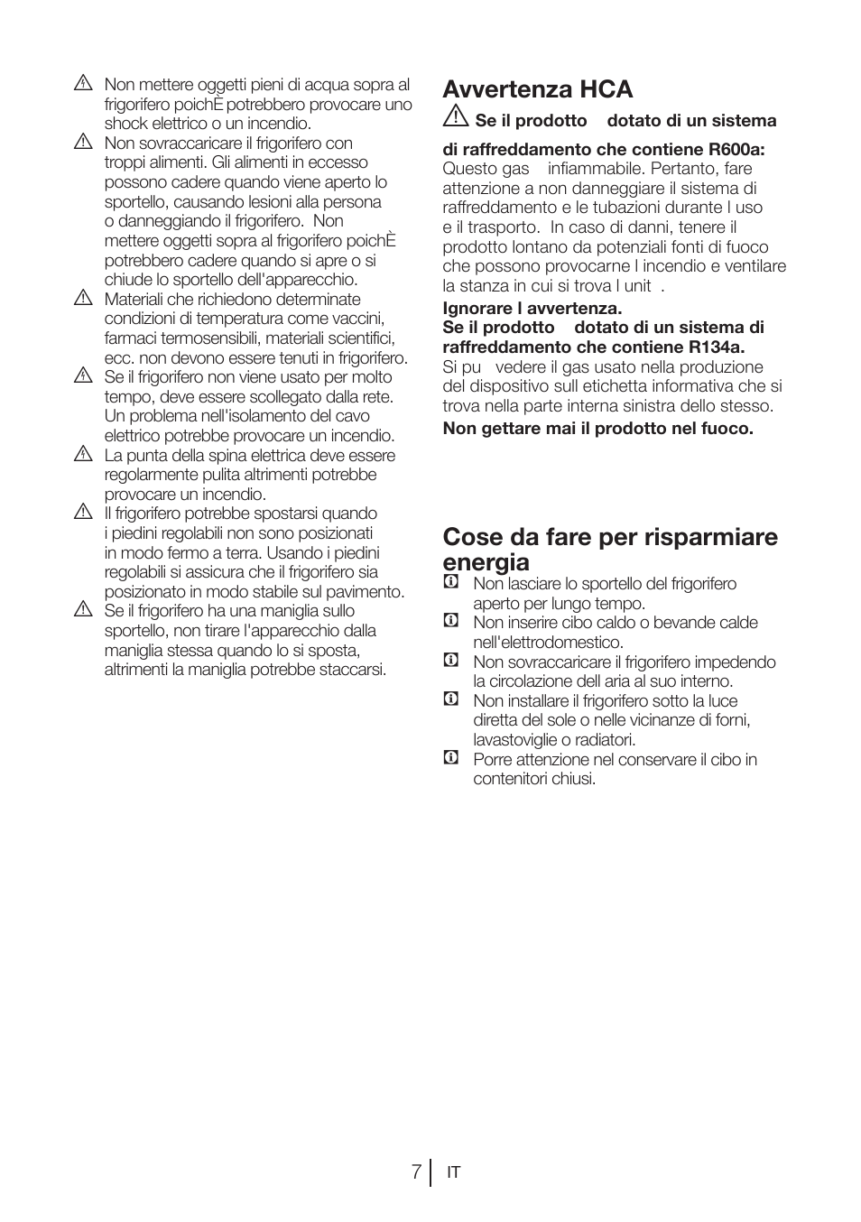 Avvertenza hca, Cose da fare per risparmiare energia | Blomberg DNE 9887 A+ User Manual | Page 66 / 80