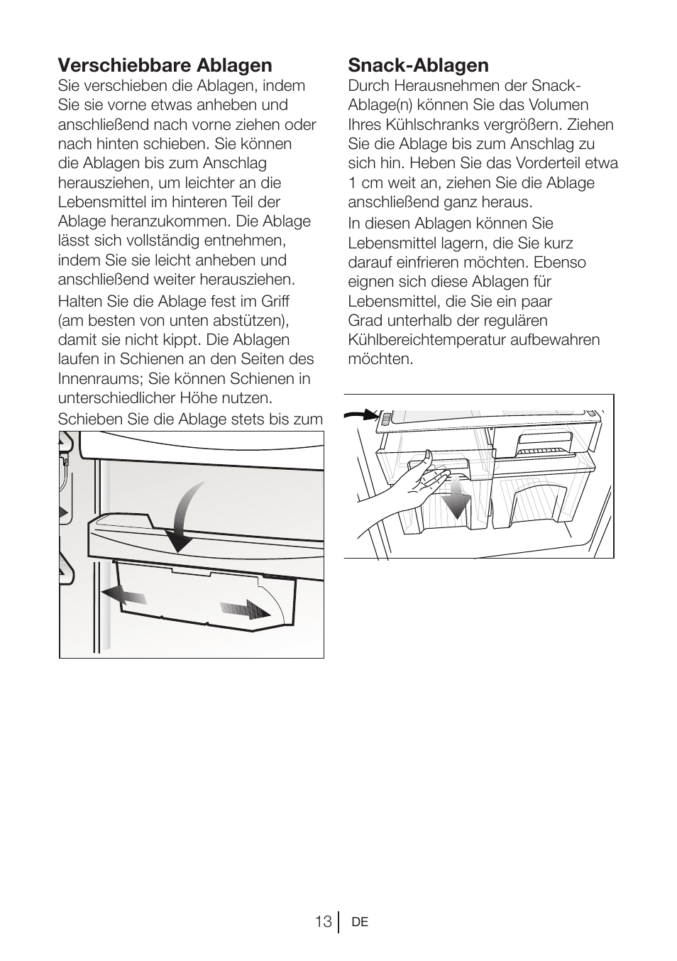 Verschiebbare ablagen, Snack-ablagen | Blomberg DNE 9860 X A+ User Manual | Page 34 / 81