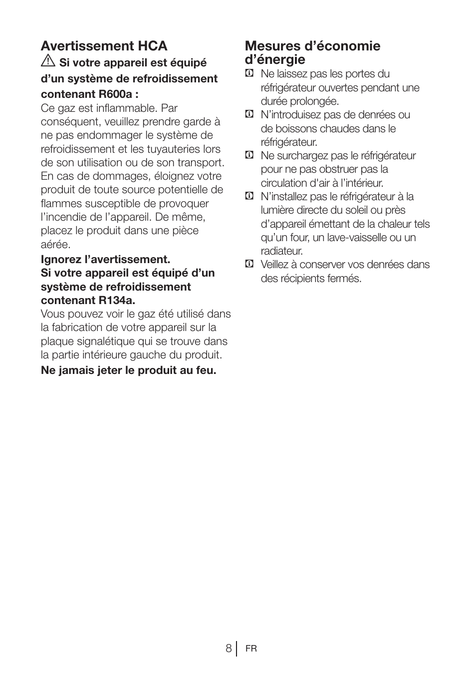 Avertissement hca, Mesures d’économie d’énergie | Blomberg DNE 9860 X A+ User Manual | Page 49 / 81