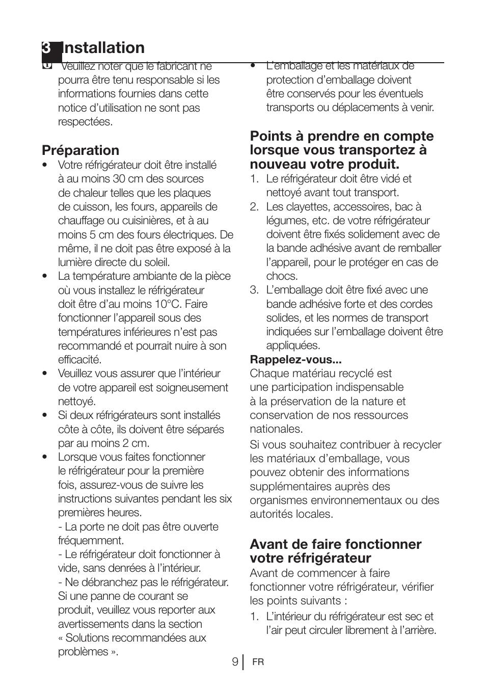 3installation, Préparation, Avant de faire fonctionner votre réfrigérateur | Blomberg DNE 9860 X A+ User Manual | Page 50 / 81