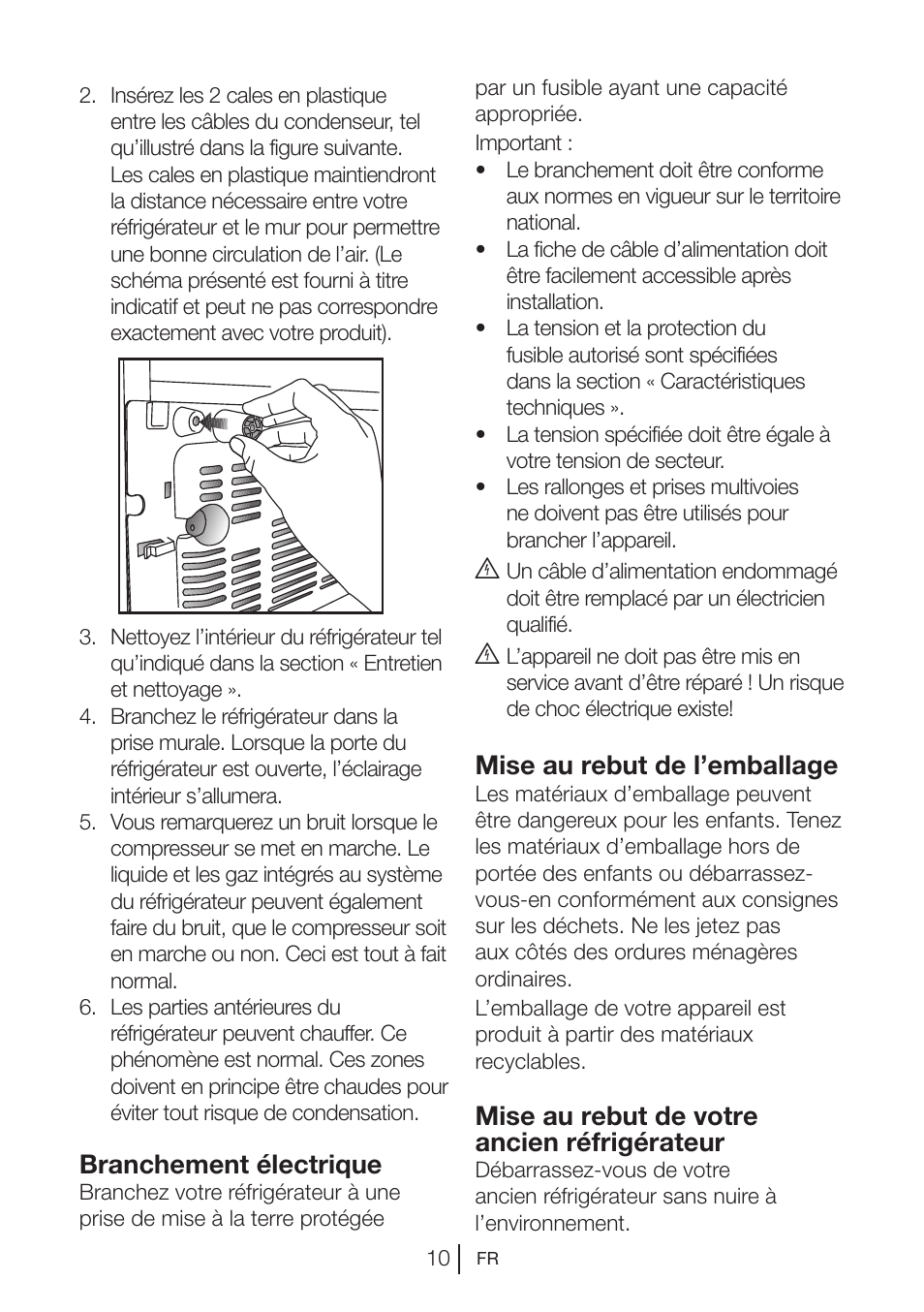 Branchement électrique, Mise au rebut de l’emballage, Mise au rebut de votre ancien réfrigérateur | Blomberg DNE 9860 X A+ User Manual | Page 51 / 81