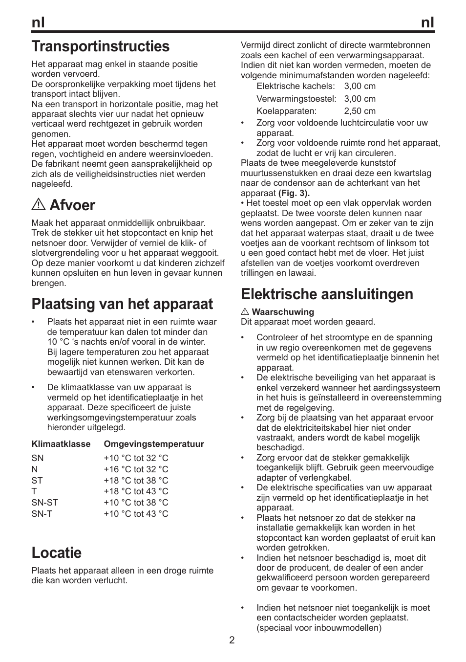 Transportinstructies, Aafvoer, Plaatsing van het apparaat | Locatie, Elektrische aansluitingen | Blomberg DSM 9630 X A+++ User Manual | Page 53 / 85