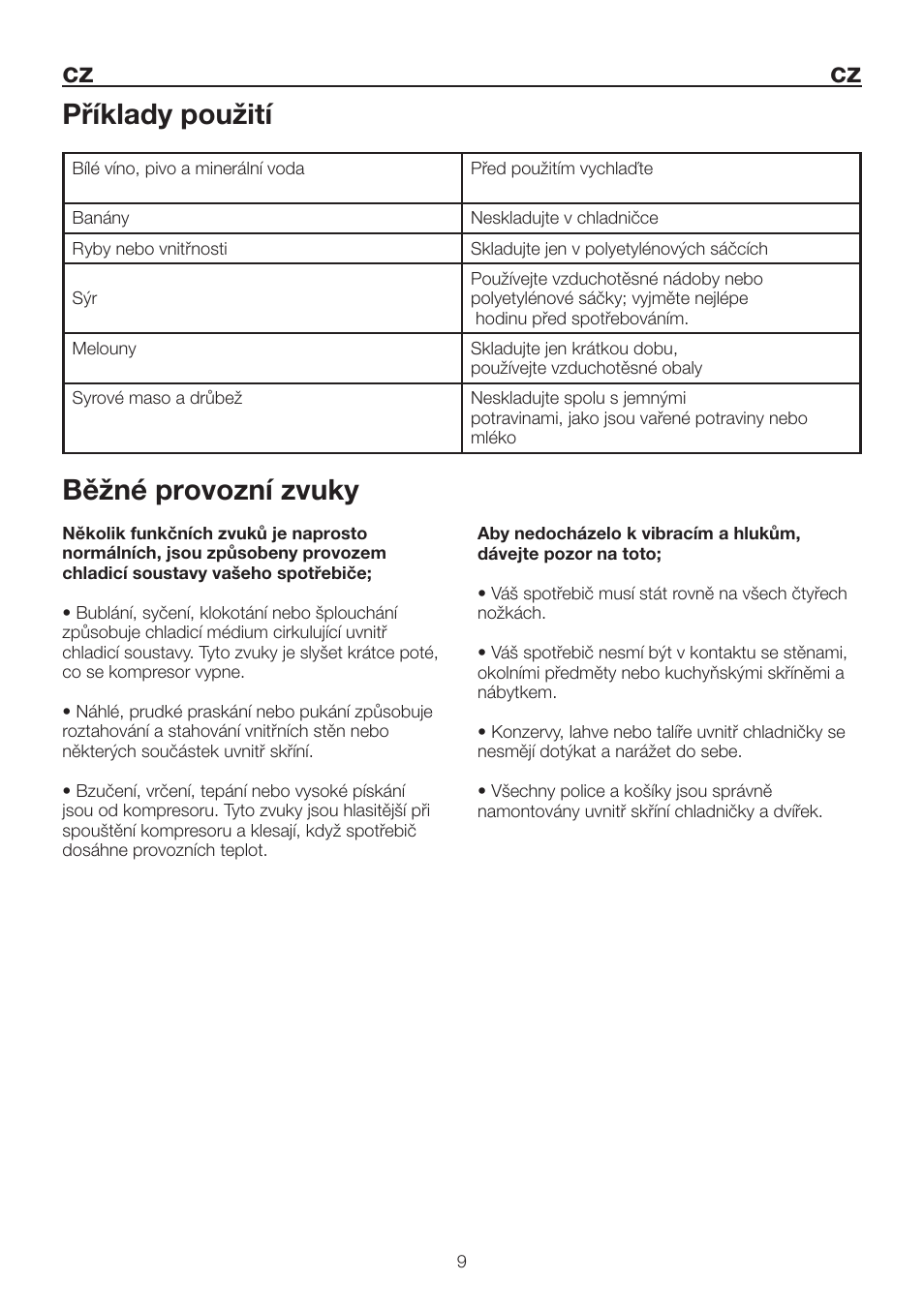 Cz běžné provozní zvuky, Příklady použití | Blomberg DSM 9630 X A+++ User Manual | Page 82 / 85