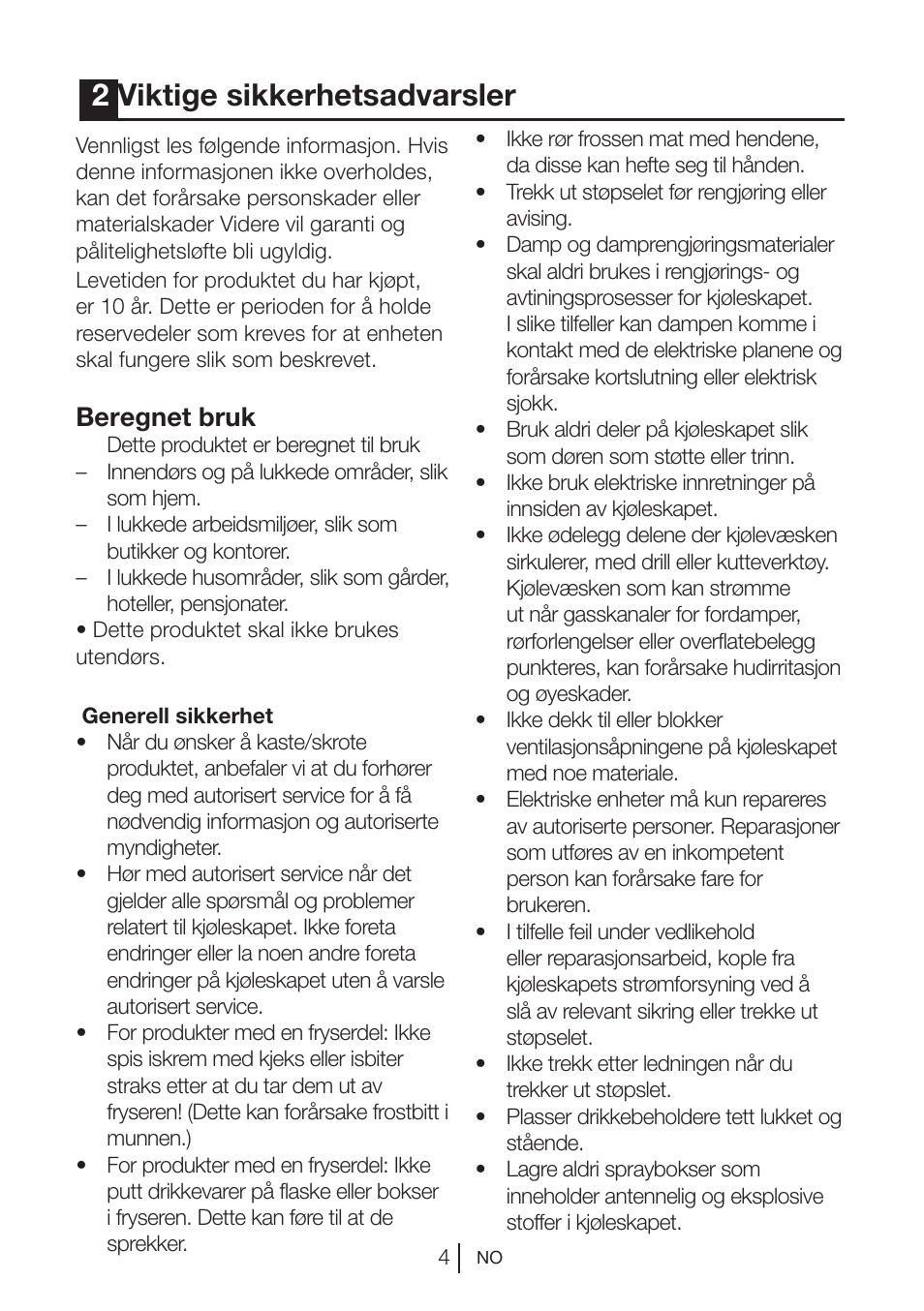 2viktige sikkerhetsadvarsler, Beregnet bruk | Blomberg DSM 9510 X A+ User Manual | Page 118 / 191