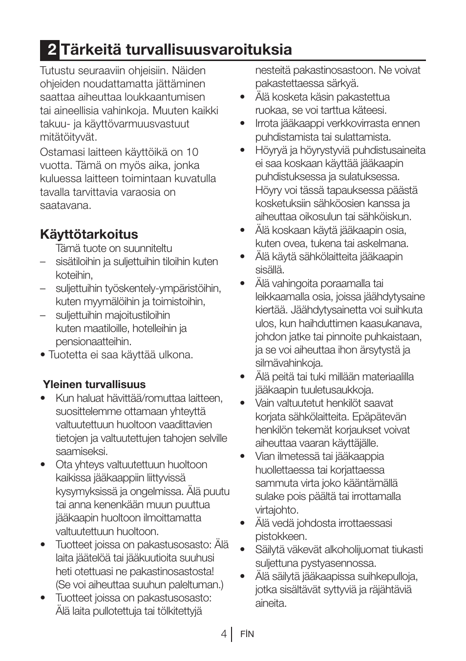 2tärkeitä turvallisuusvaroituksia, Käyttötarkoitus | Blomberg DSM 9510 X A+ User Manual | Page 136 / 191