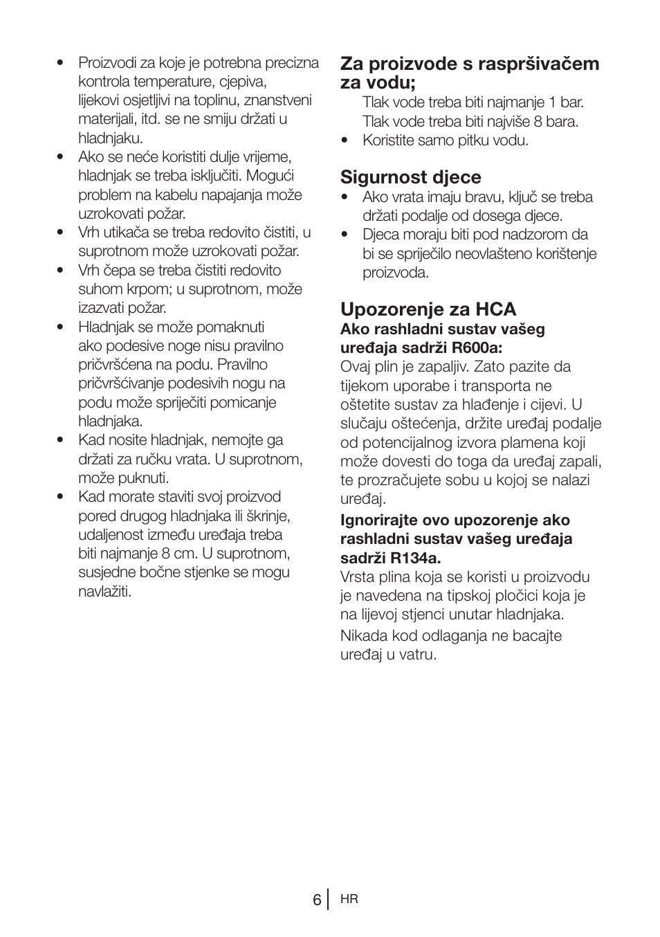 Za proizvode s raspršivačem za vodu, Sigurnost djece, Upozorenje za hca | Blomberg DSM 9510 X A+ User Manual | Page 159 / 191