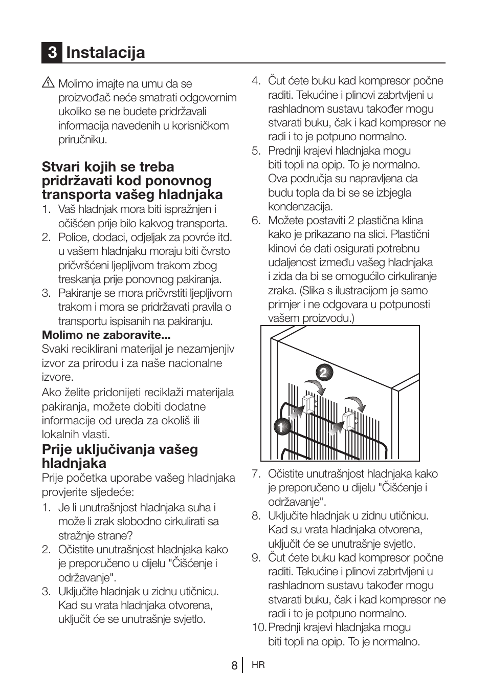 3instalacija, Prije uključivanja vašeg hladnjaka | Blomberg DSM 9510 X A+ User Manual | Page 161 / 191