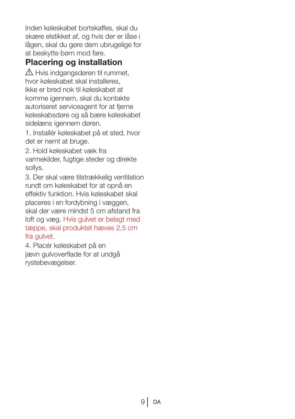 Placering og installation a | Blomberg DSM 9510 X A+ User Manual | Page 181 / 191