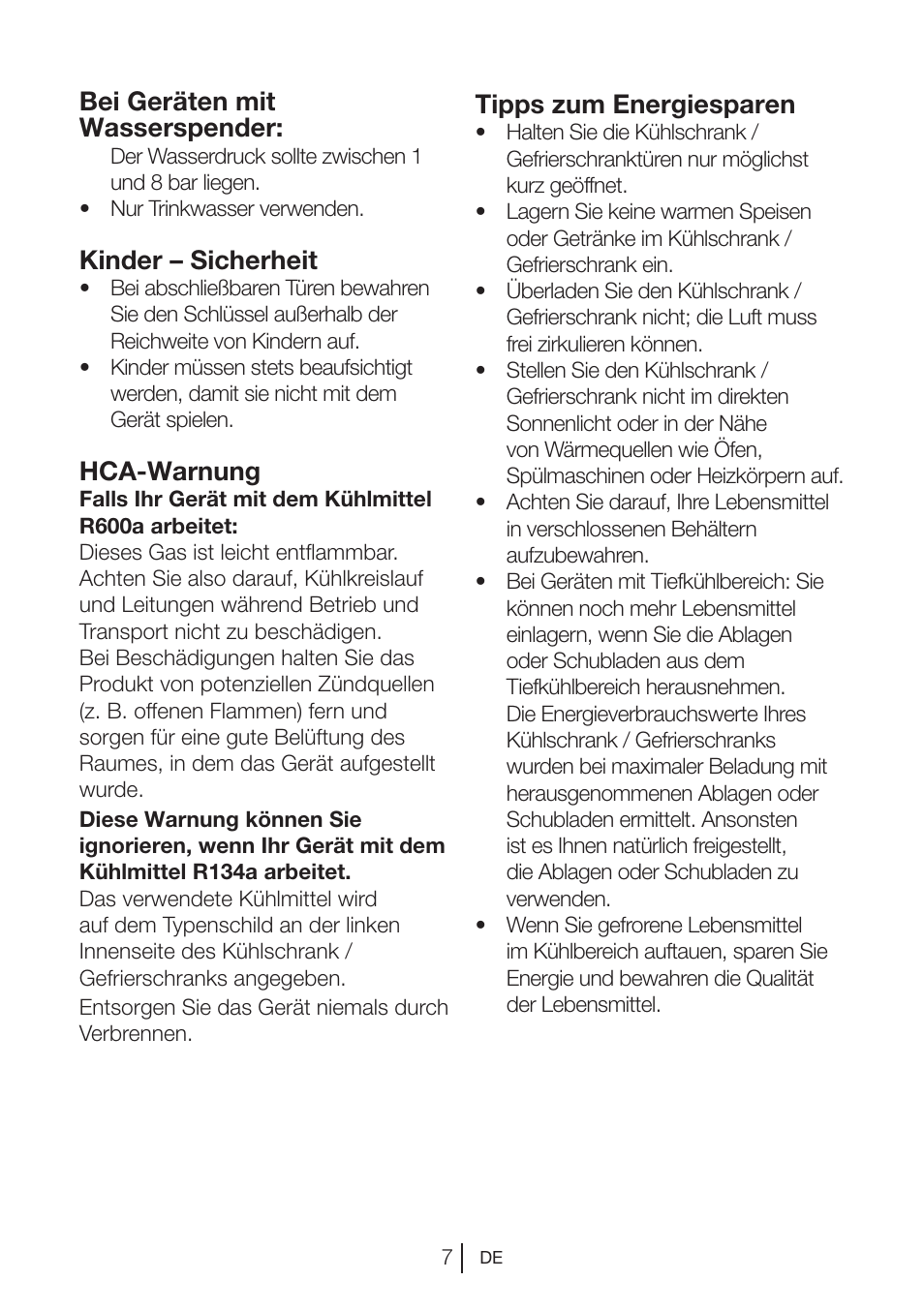 Bei geräten mit wasserspender, Kinder – sicherheit, Hca-warnung | Tipps zum energiesparen | Blomberg DSM 9510 X A+ User Manual | Page 27 / 191