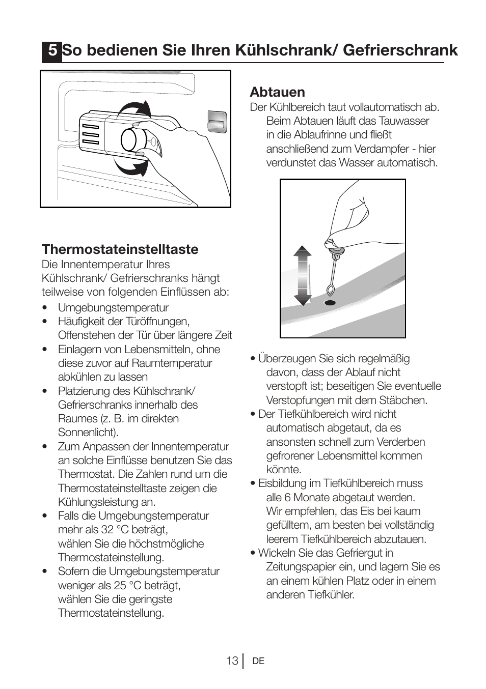 5so bedienen sie ihren kühlschrank/ gefrierschrank, Thermostateinstelltaste, Abtauen | Blomberg DSM 9510 X A+ User Manual | Page 33 / 191