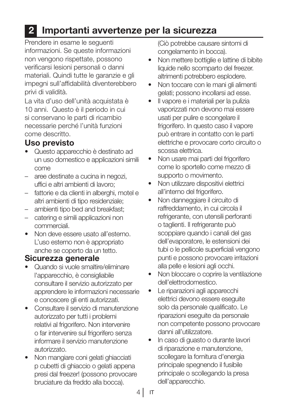 2importanti avvertenze per la sicurezza, Uso previsto, Sicurezza generale | Blomberg DSM 9510 X A+ User Manual | Page 99 / 191