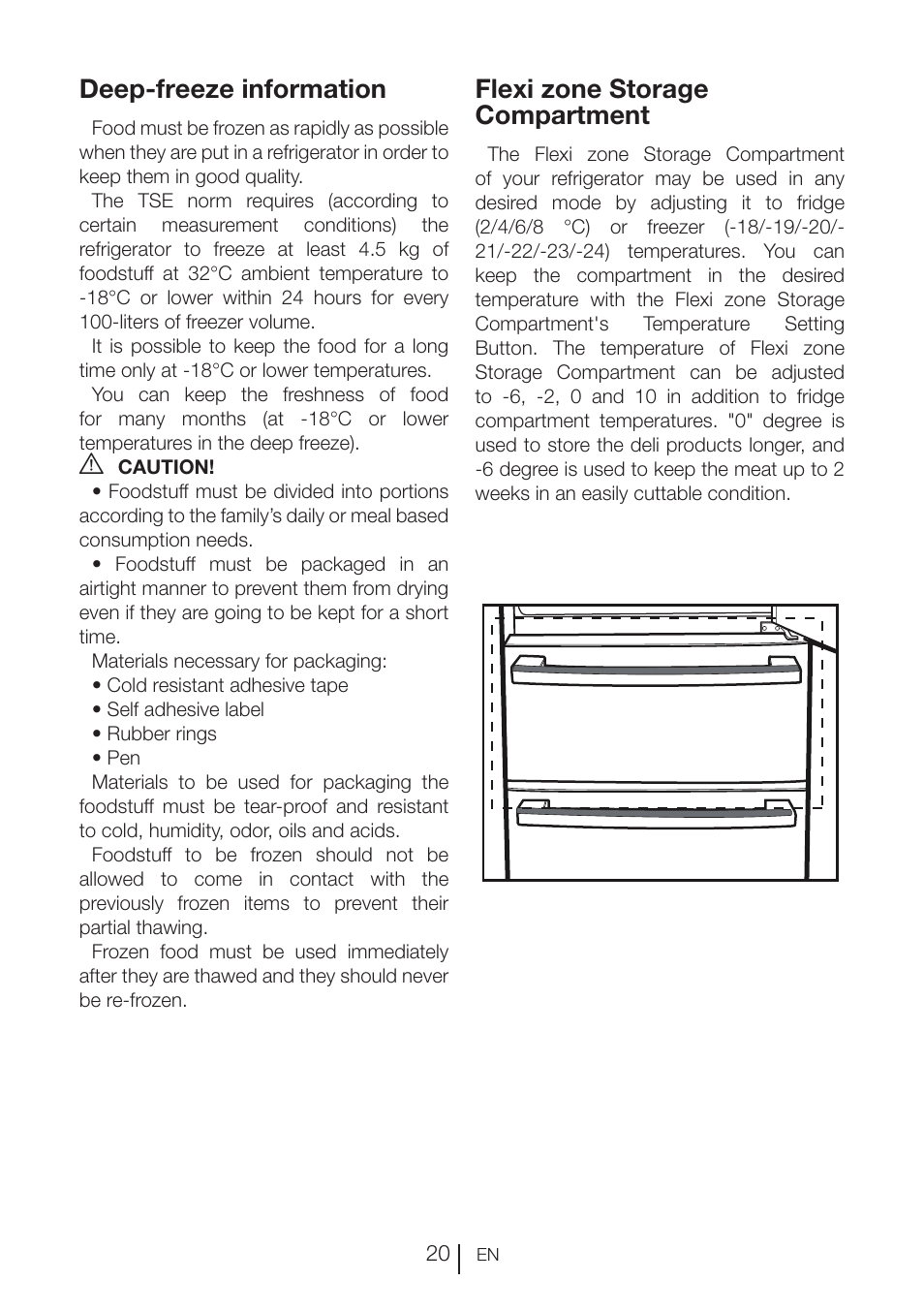 Deep-freeze information, Flexi zone storage compartment | Blomberg KNE 9920 P User Manual | Page 21 / 127